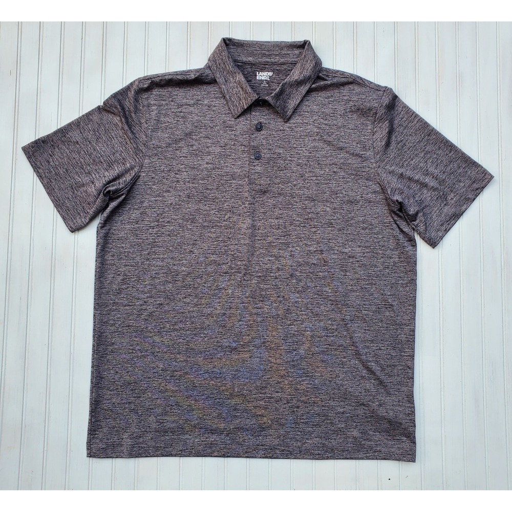Lands End Mens Performance Polo Shirt L 42-44 Gray Space Dye Stretch Golf Top